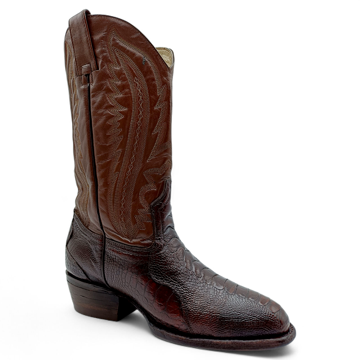 BOTA VAQUERA EN PIEL GENUINA DE PATA DE AVESTRUZ PARA CABALLERO (MSN)