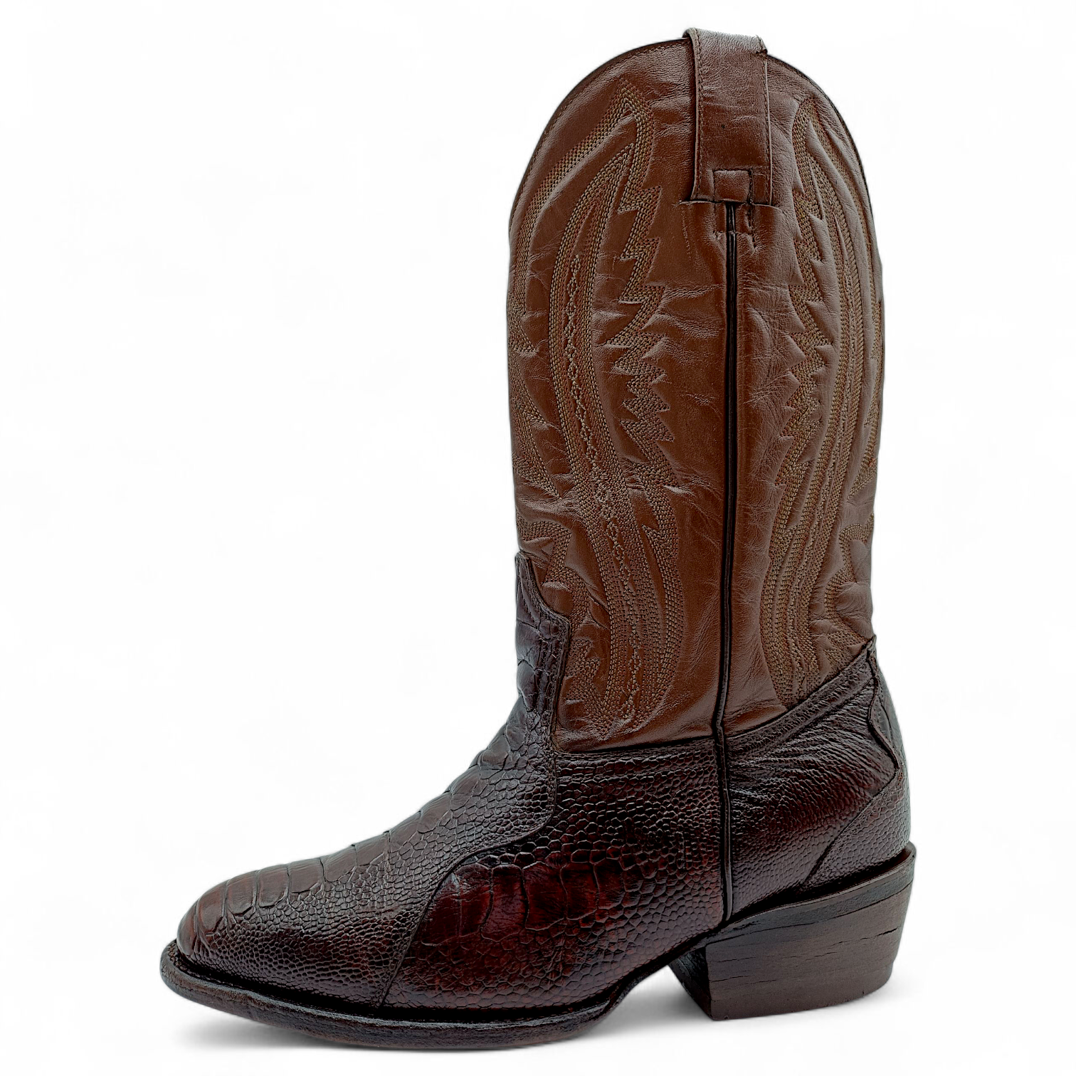 BOTA VAQUERA EN PIEL GENUINA DE PATA DE AVESTRUZ PARA CABALLERO (MSN)